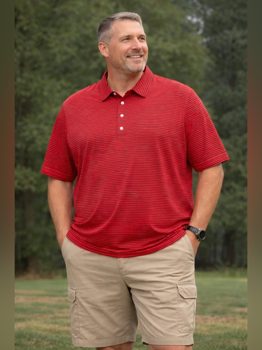 RLX Ralph Lauren Striped Performance Golf Polo Shirt Red XXL